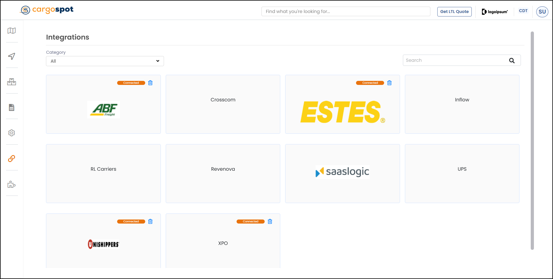 Integrations page